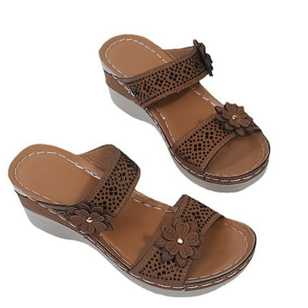 

Cathalem Walking Sandals for Women with Arch Support Breathable Shoes Women Fashion Wedges Sandals for Women Closed Toe Brown 9