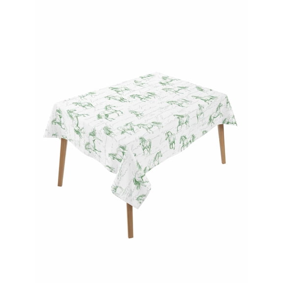 Green Horse Table Cloth, Watercolor Vintage Animals Waterproof Tablecloth for Rectangle Tables, Reusable Washable Fabric Table Cover for Restaurant Kitchen Dining Tables 60"x102"