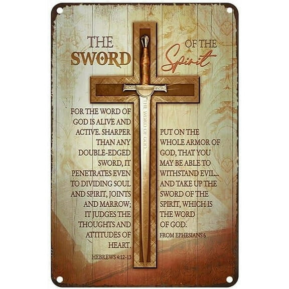 Vintage Metal Tin Sign Amazing Cross Bible Verses Word of God The Sword of The Spirit Wall Decor for Home Bedroom Bar Cafe Club 8x12 Inch