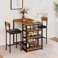 thumbnail image 3 of 3-Piece Bar Dining Table Set for 2, Pub Table with 2 Upholstered Chairs and 3 Large Storage Shelves, Rustic Brown Space-Saving Furniture for Small Space, Apartment & Breakfast Nook, 3 of 6