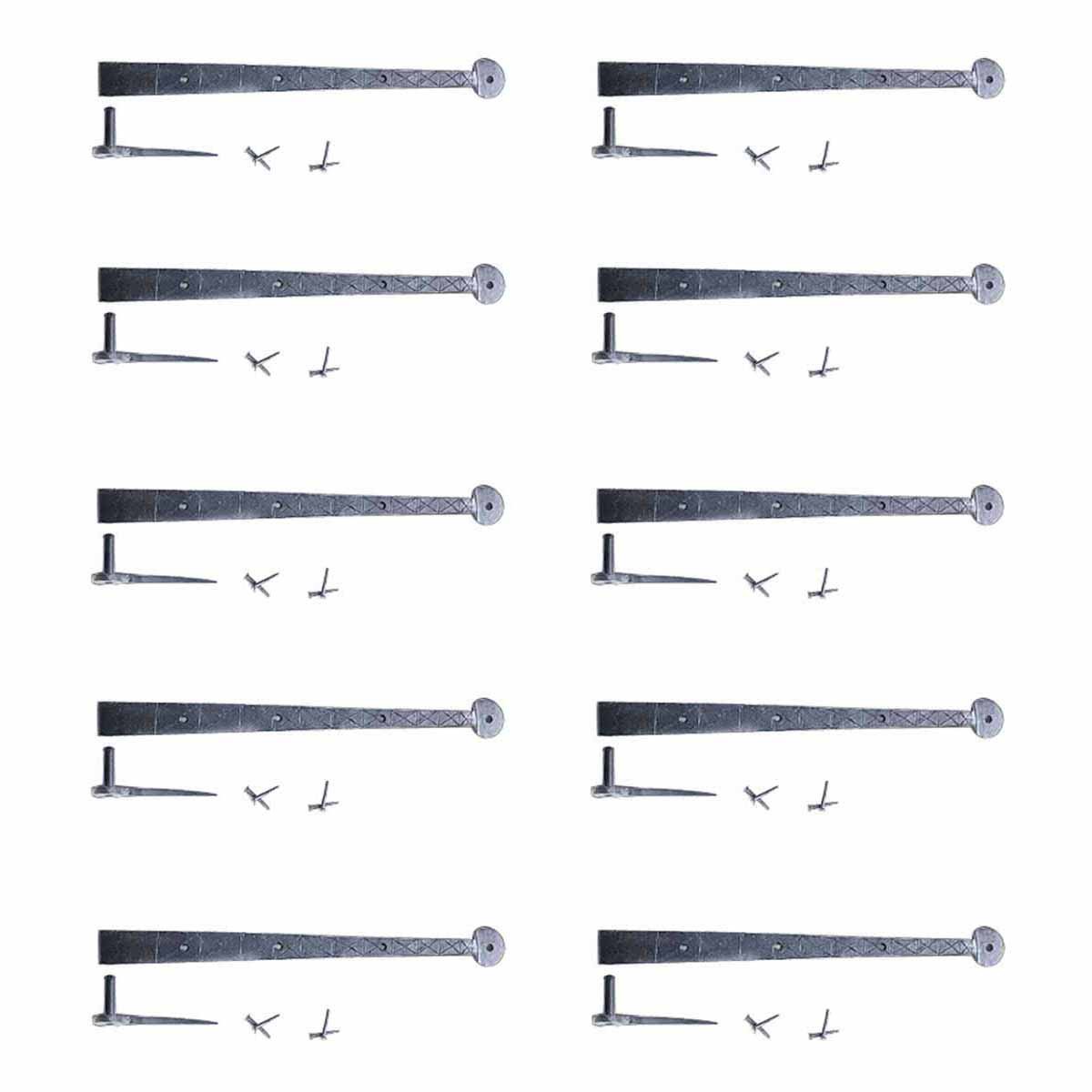 Renovators Supply Black Pintle Hinge 14 L Wrought Iron Bean Diamond Etch Style Antique Reversible Lift Off Pin Pintle Hinges forDoors or Gates w/Hardware Pack of 10