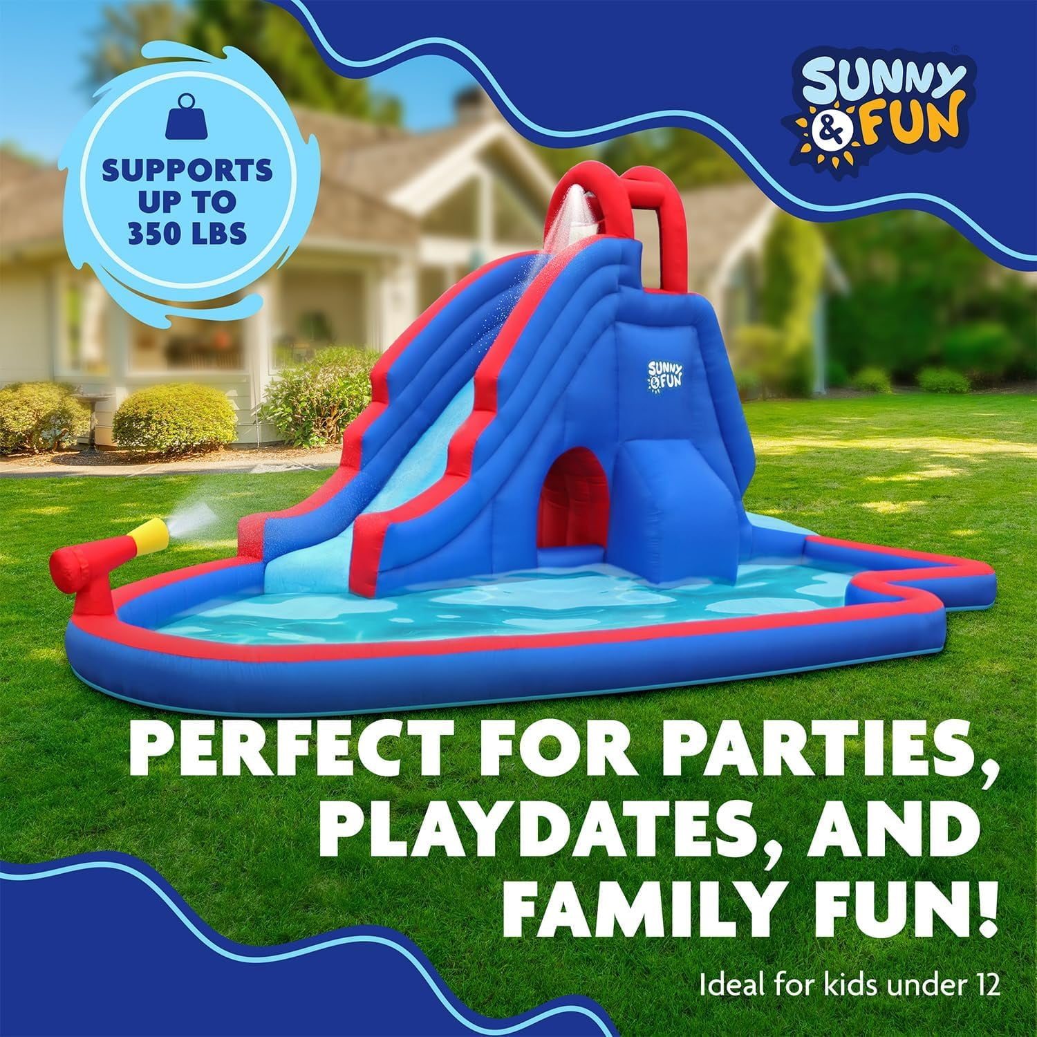 Sunny & Fun Fun Inflatable Kiddie Water Slide with Pool for Backyard