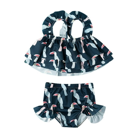 

KTMKH Girls Swimsuits Tankini Bathing Suit Set Toddler Summer Bowknot Fashion Cute Printed Ruffles Two Piece Bikini Swimwear For 12-18 Months