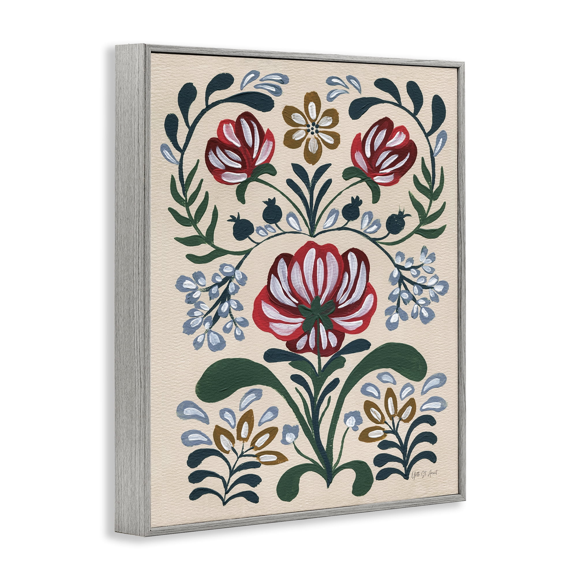 Stupell Industries Boho Folk Florals Botanical & Floral Painting Gray Framed Art Print Wall Art, 11 x 14