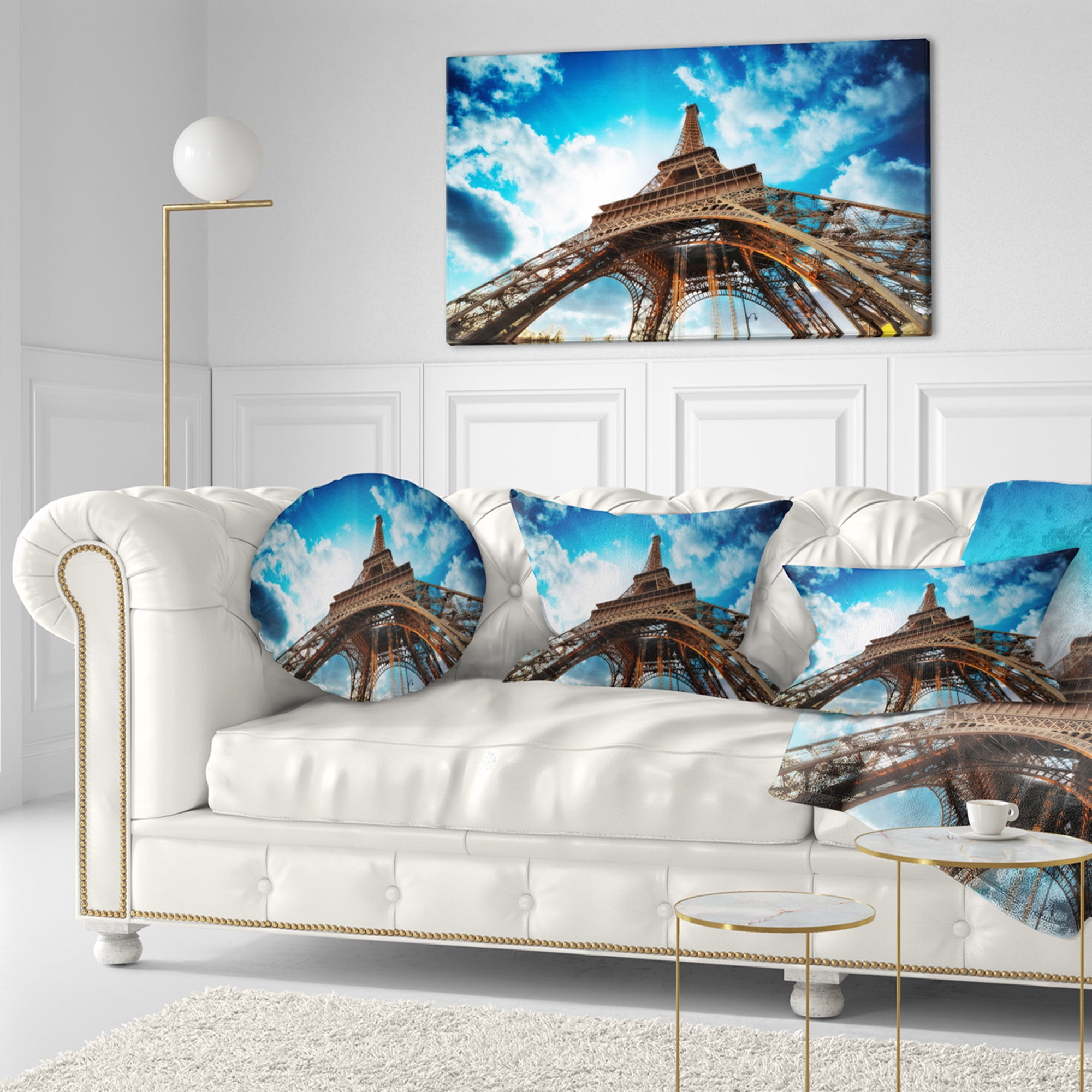 Designart Beautiful Paris Paris Eiffel Towerunder Blue Sky - Cityscape Throw Pillow - 12x20
