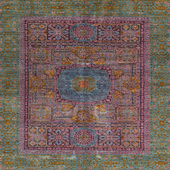 Ahgly Company Machine Washable Indoor Square Abstract Chestnut Brown Area Rugs, 5' Square