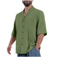 thumbnail image 2 of Jinhomg Casual Loose Shirt for Men Breathable Comfy Cotton Linen Summer Tops Basic Solid Short Sleeve Button Down Beach Tops Holiday Vacation Wear 90 Percent off Clearance Sale Army Green S, 2 of 6