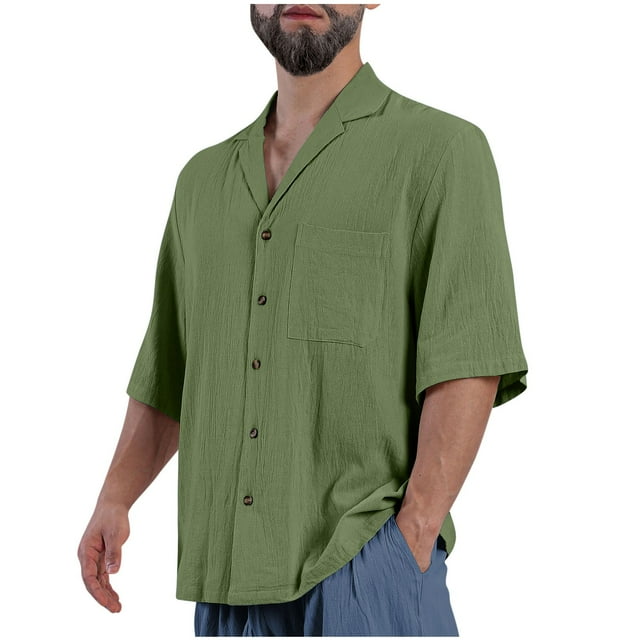 pstuiky Camisas de vestir de manga corta para hombre, Blusa informal de manga corta con cuello vuelto y color liso para hombre camisas casuales para hombre xxl