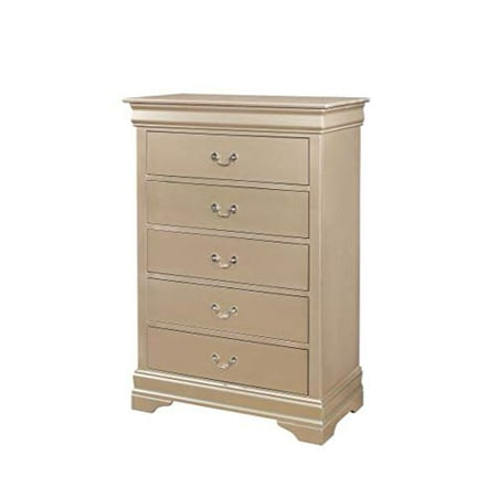 Wooden Five Drawer Dresser Chest With Bail Handles Champagne Gold