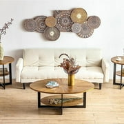 Gexpusm Double layer Coffee Table,Oval Wood Farmhouse with Storage,47.87L x 30W x 17.99H,Brown