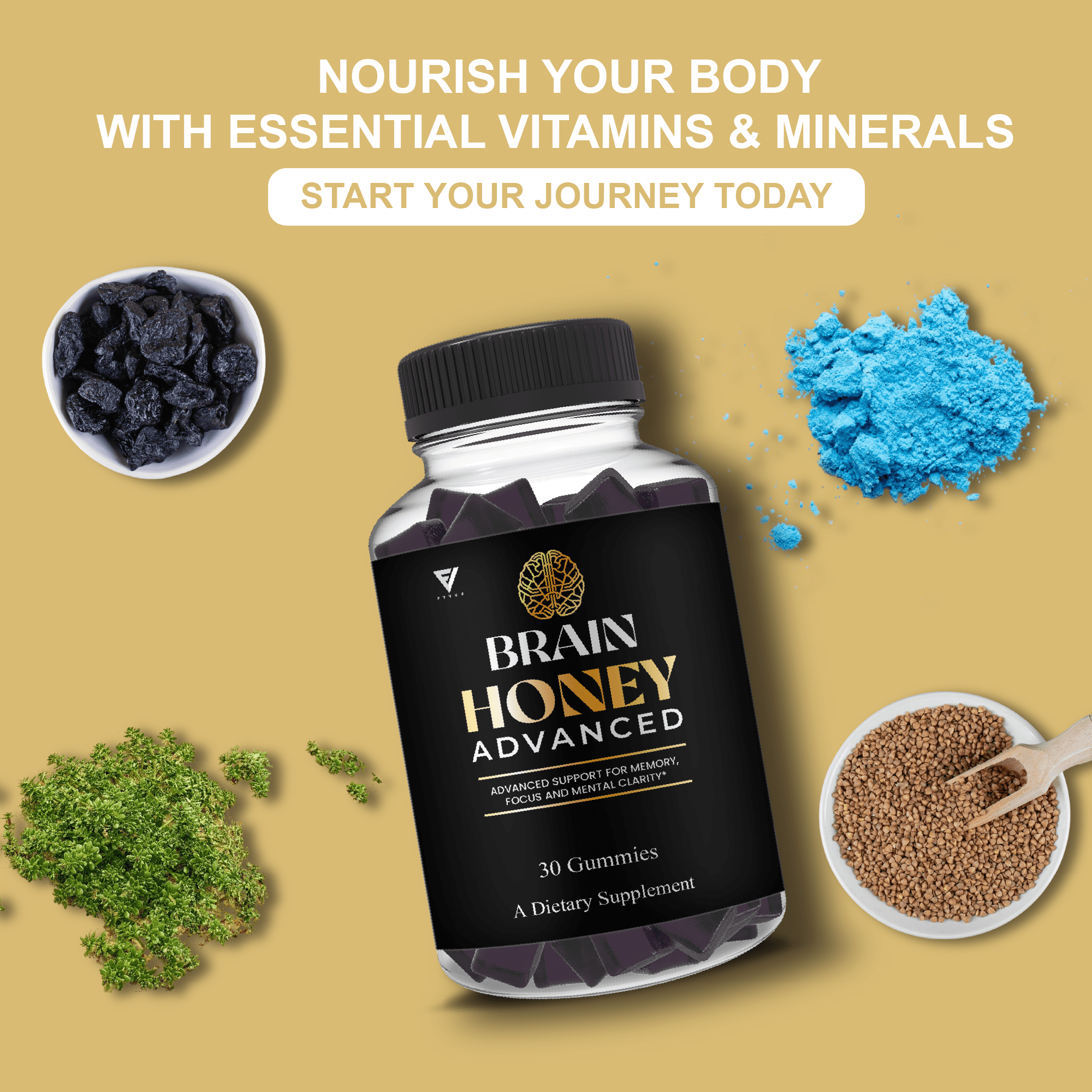 (2 Pack) Brain Honey Advanced With Manuka Honey, Brain Honey Nootropic Gummy (60 Gummies)