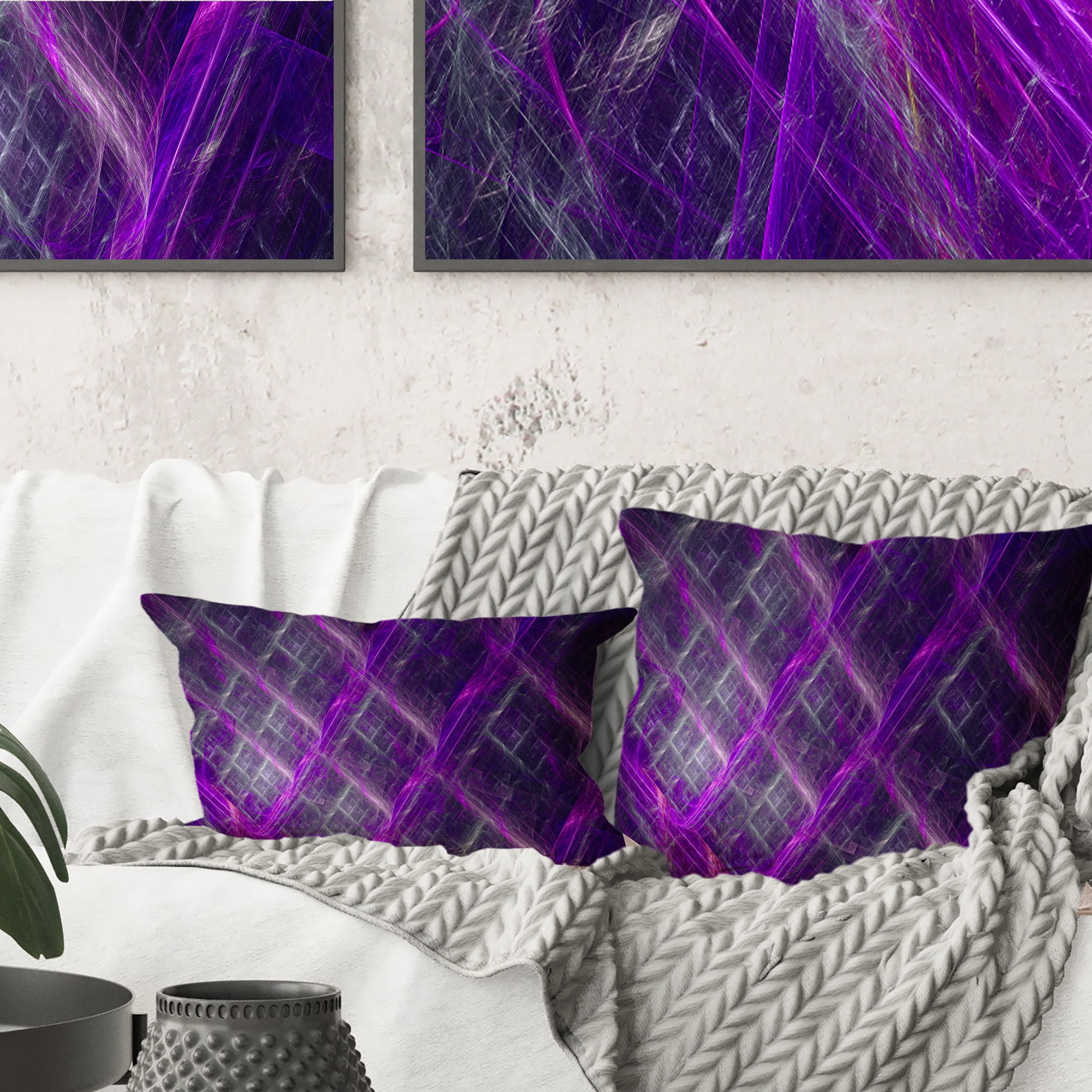 Designart Purple Abstract Metal Grill - Abstract Throw Pillow - 16x16