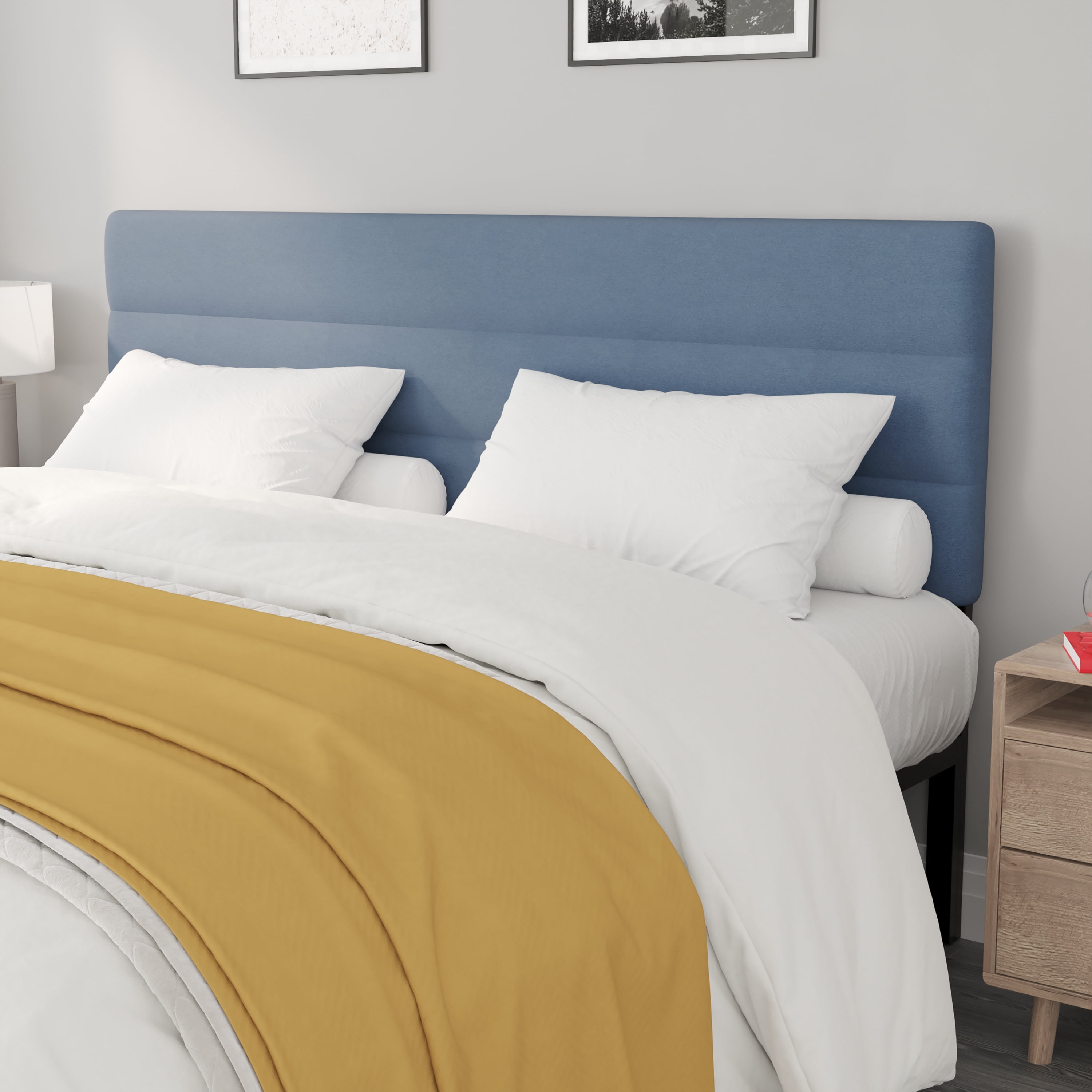 BizChair King Channel Stitched Fabric Upholstered Headboard, Adjustable Height from 44.5" to 57.25" - Blue