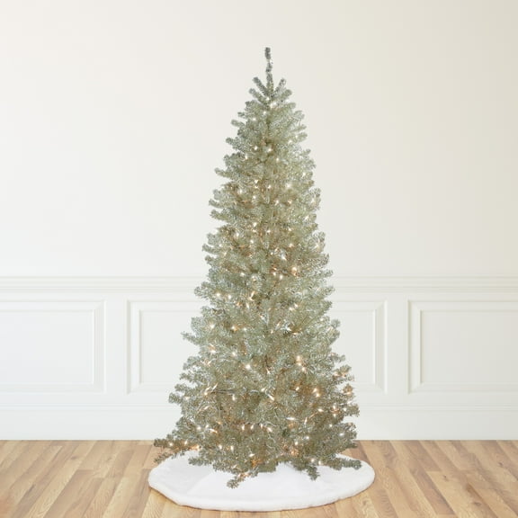 Northlight 9' Pre-Lit Artificial Christmas Tree Metallic Sheer Champagne Tinsel - Clear Lights