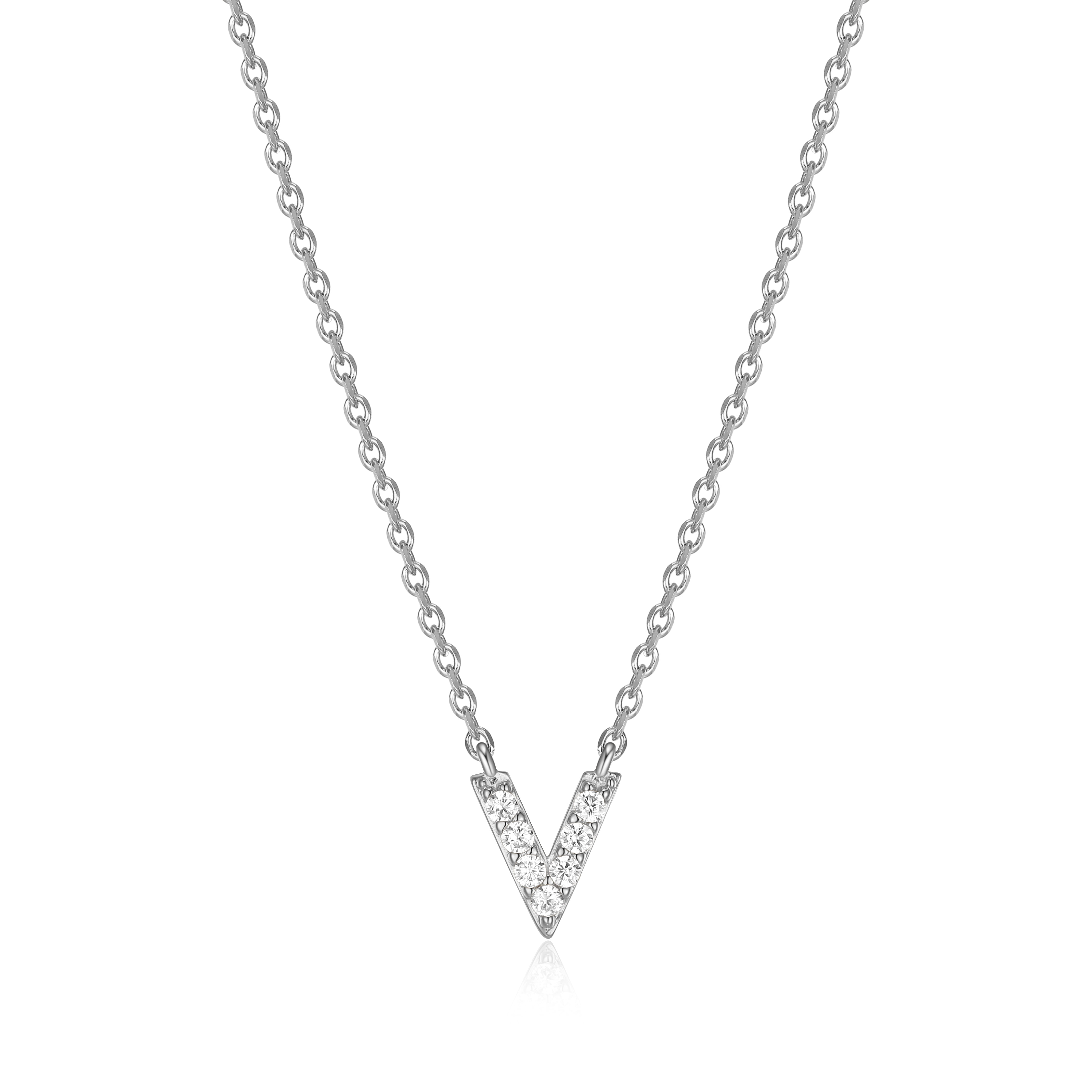 Forever Facets Initial "V" CZ Necklace in Sterling Silver, Adult Female