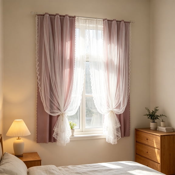 Fully Curtains Bedroom Windows Non Perforated -adhesive Curtains Curtains,Pink