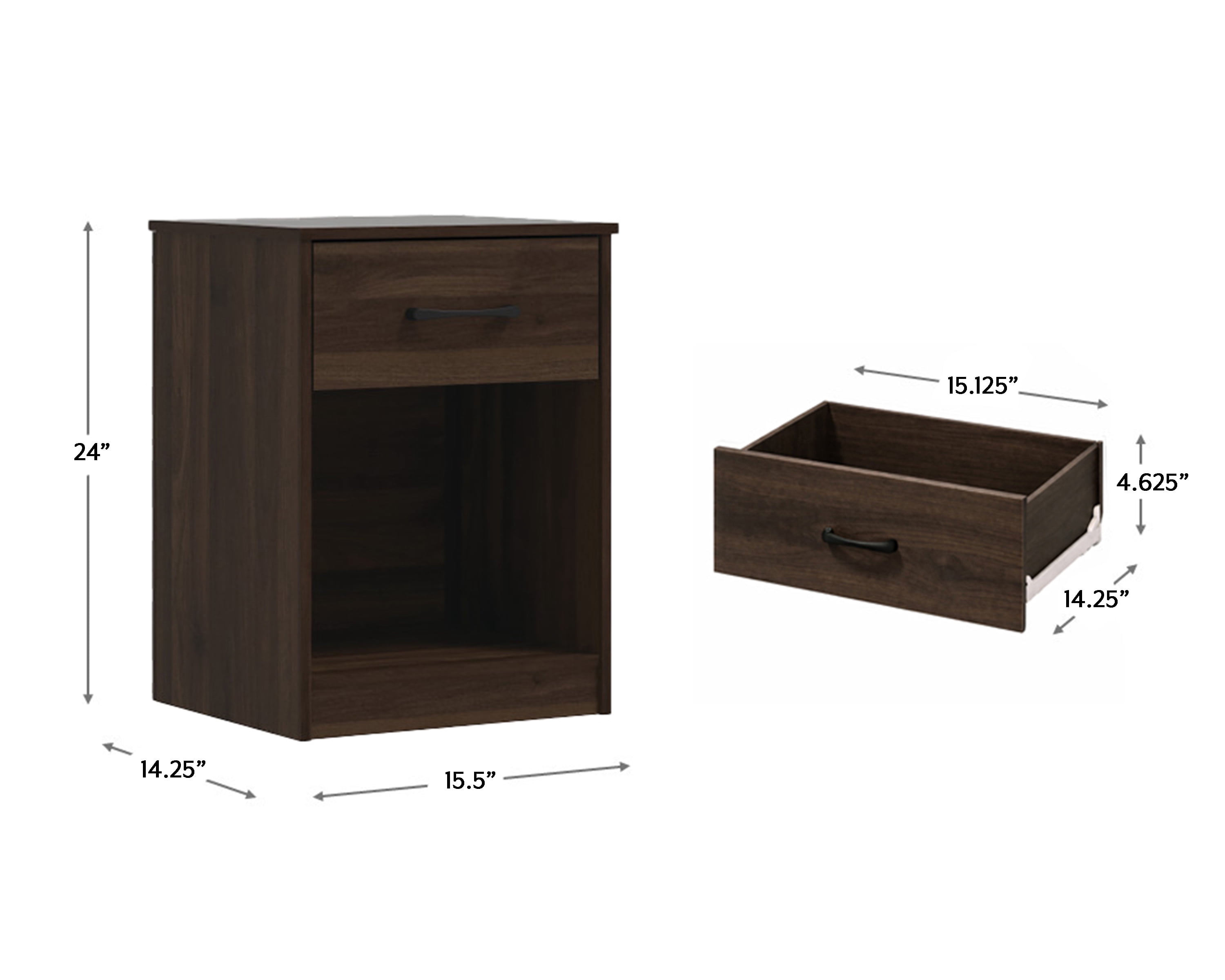 (2 pack) Mainstays Ardent Nightstand with 1 Drawer, Dark Walnut
