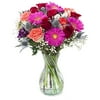 Sunset by Arabella Bouquets with a Free Elegant Hand-Blown Glass Vase (Fresh-Cut Flowers, Pink, Red, White)