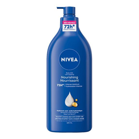 NIVEA Nourishing 72-Hr Hydrating Body Lotion, Body Milk with Hyaluronic Acid, 625 mL
