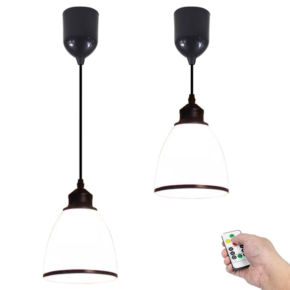 Kiven Battery Operated Pendant Light with Remote Control, Set of 2 Rechargeable Hanging Pendant Light Adjustable Height with Frosted Glass Lampshade for Bedroom Kitchen Home Decor TB3501
