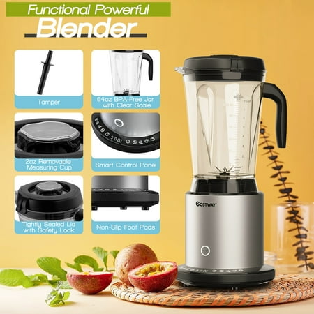 Costway - 1500W Countertop Blender Smoothie Maker High Power Blender w/ 10 Speeds - Black/Silver