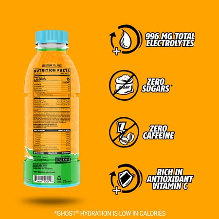 GHOST® HYDRATION ZERO SUGARS SPORTS DRINK, ORANGE SQUEEZE, 16.9 FL OZ