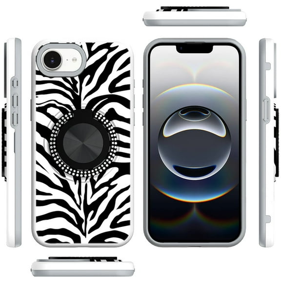 XPM for Apple iPhone 16e Phone Case, Pattern Design Hybrid with Invisible Ring Stand & Magnetic Back, Shockproof Protective Grip Cover for Apple iPhone 16 E (6.1") (Zebra)