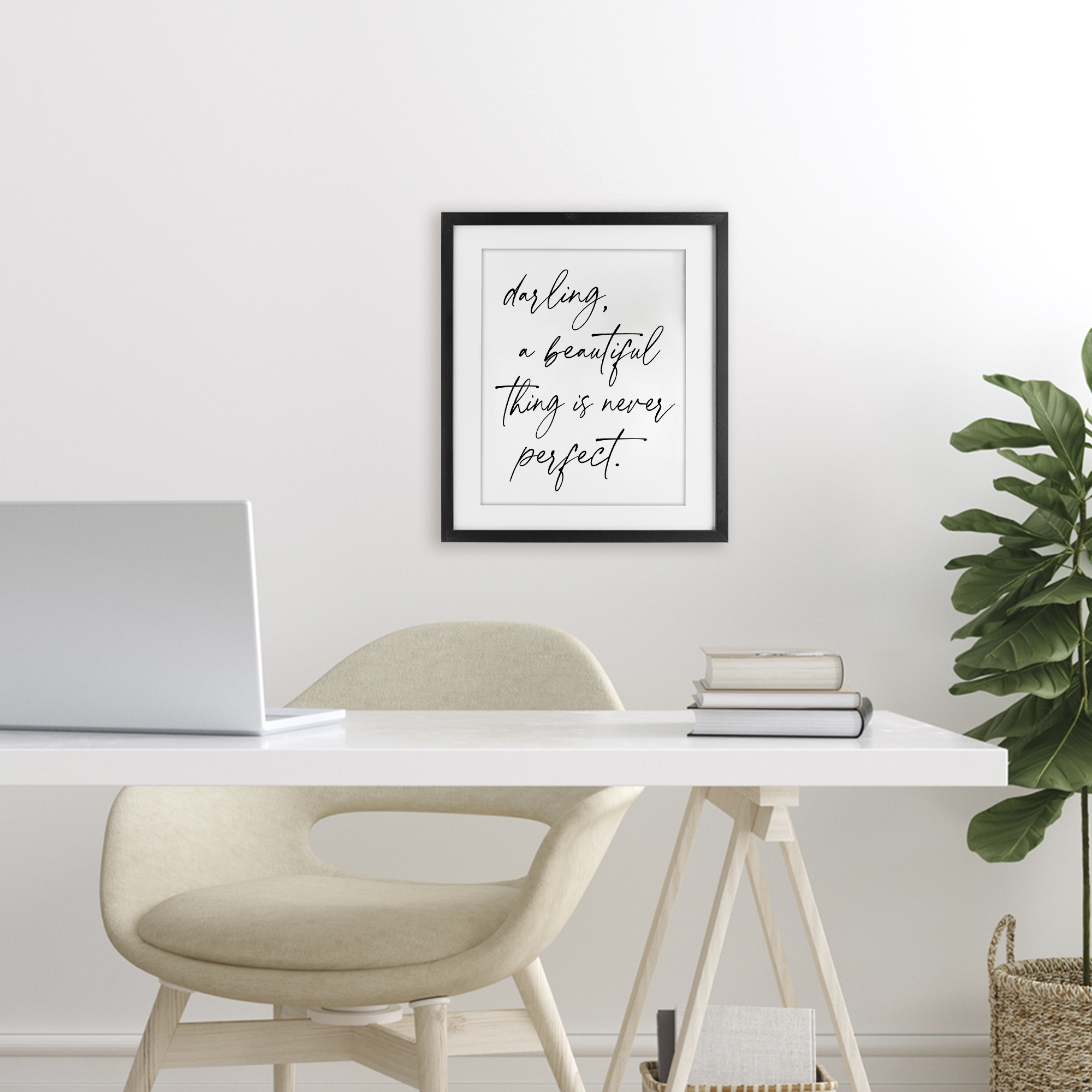 A Beautiful Thing Is Never Perfect Black Framed Print Under Glass, design by Lettered and Lined