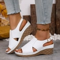 thumbnail image 2 of Platform Wedges Heels for Women Comfy Orthopedic Sandals Open Toe Splice Leather Back Strap Walking Shoes White Size 9.5, 2 of 7