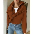 thumbnail image 4 of BTFBM Womens Sweaters Quarter Zip Pullover V Neck Collar Long Sleeve Ribbed Knit Loose Casual Winter Fall Sweater, 4 of 8