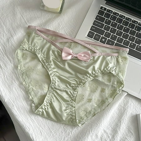 Sweet Lace Panties For Women Summer Thin Breathable Underwear Sweet Girl Nude Lingerie Stretch Trunks Underpants Knickers - Green XL