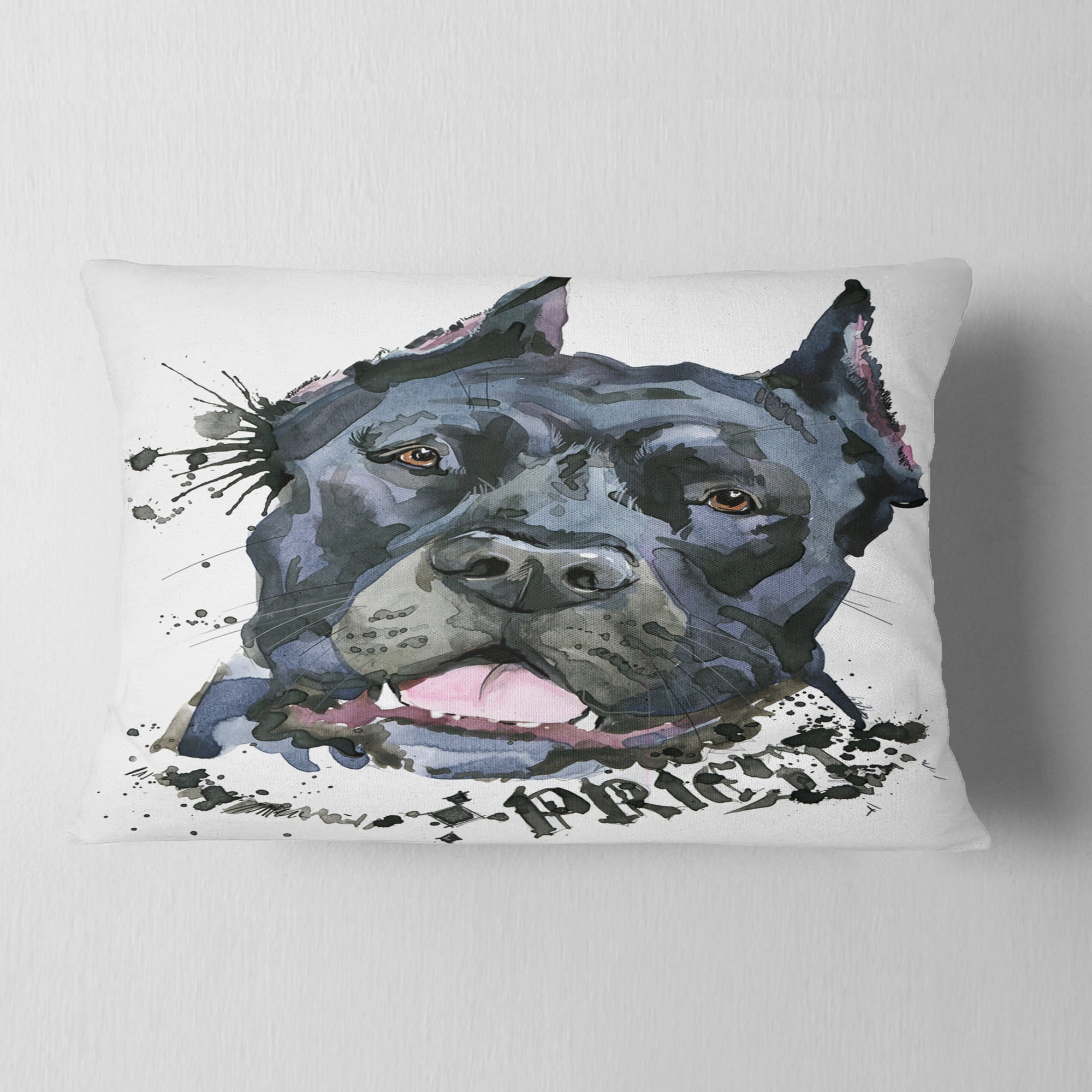 Designart Black Dog Illustration - Animal Throw Pillow - 12x20