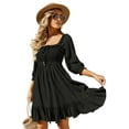 thumbnail image 2 of Yidarton Women Summer Square Neck Puff Sleeve Ruffle Loose A Line Mini Dress, 2 of 8