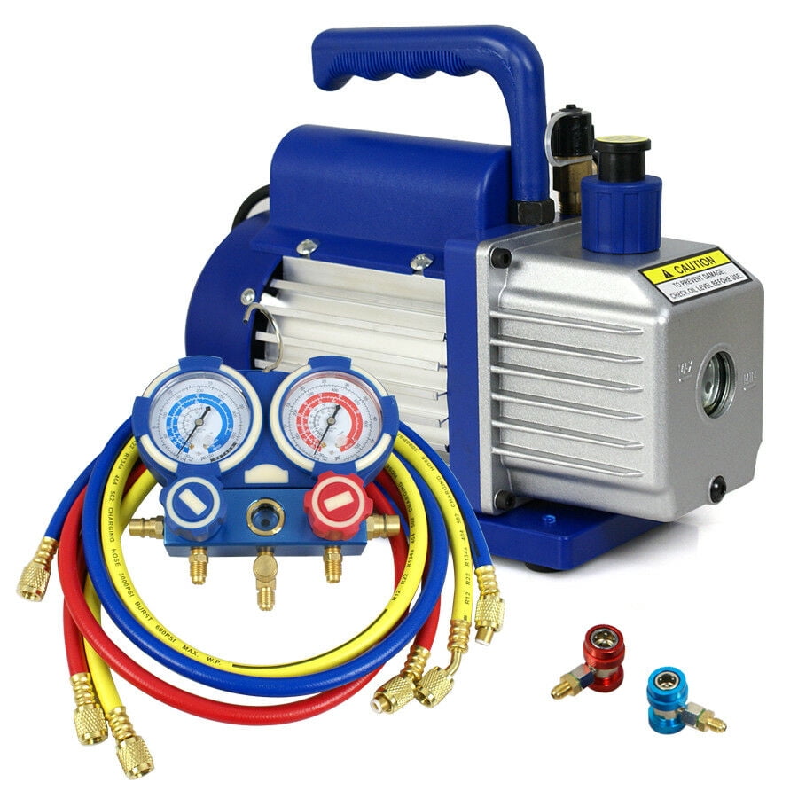 pump vacuum ac air kit hvac gauge auto automotive manifold 5cfm combo r134a 4hp refrigerant