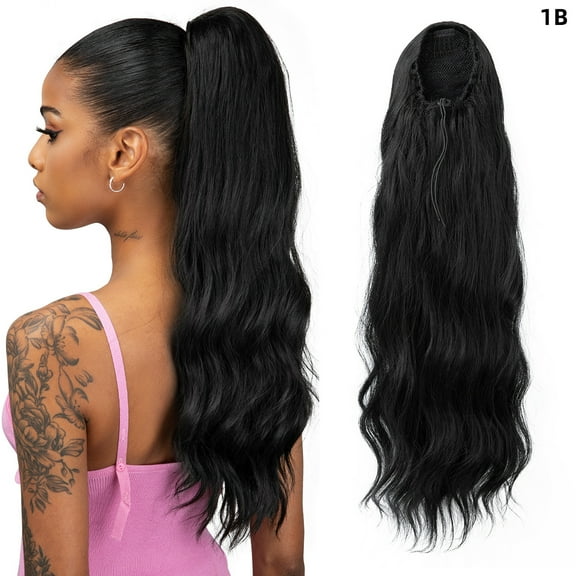 Namzi Wavy Ponytail Hair Extension - Jet Black Curly Drawstring Ponytail, 55.88CMLength, Made of High-Temperature Fiber, 1 Pcs , Natural Look for Daily/Special Occasions