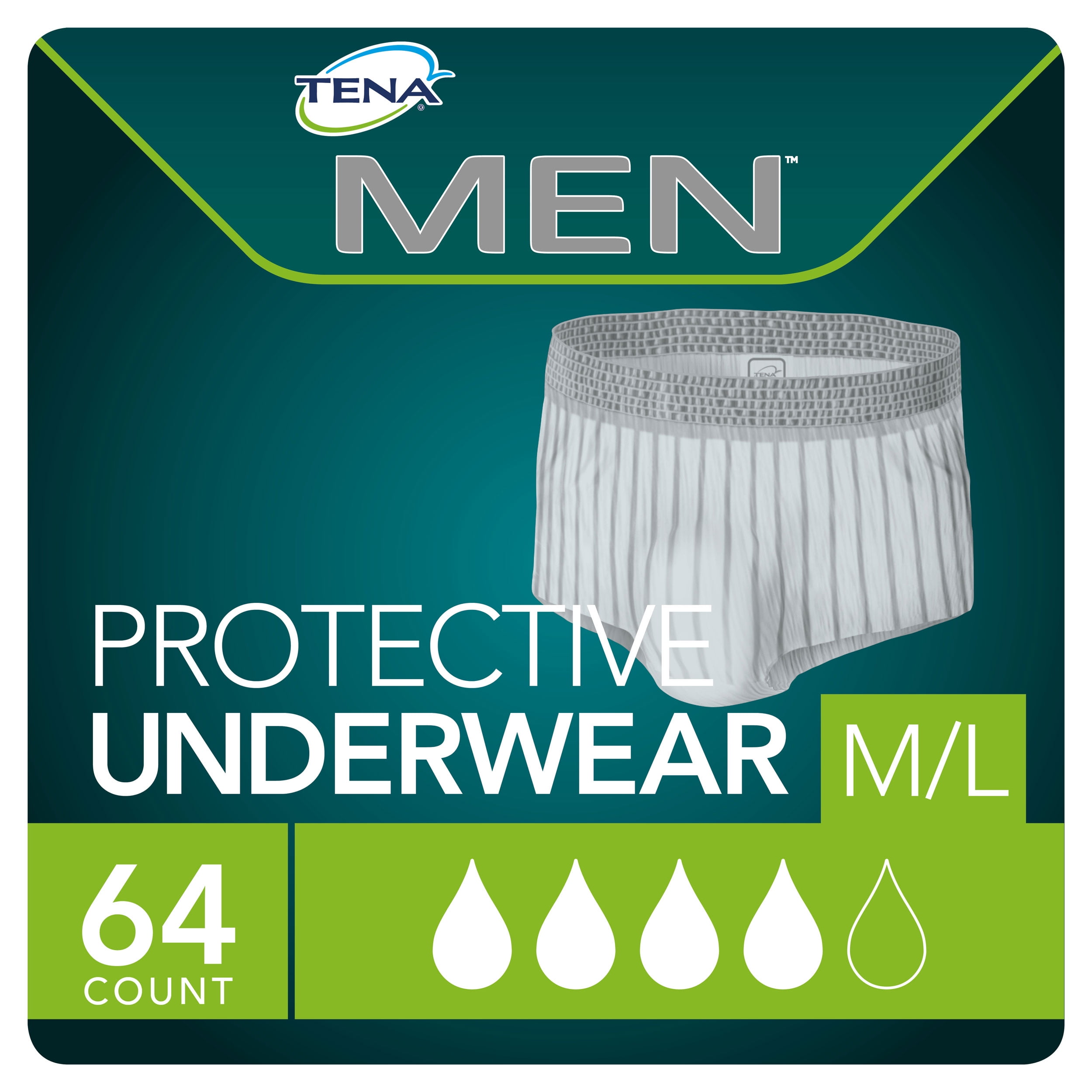 Tena Incontinence Underwear for Men, Protective, Medium/Large, 64 Count