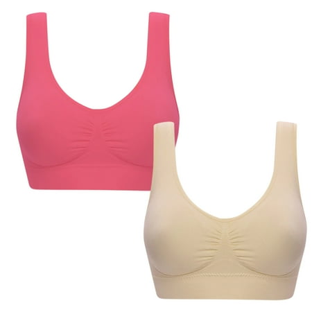 Mrat Wireless Bra Bralette for Women 2 Pack Plus Size Bras for Women - Womens Bras  Compression Bra  Wirefree Bra  Stretch Straps Bra Bralettes S-137 Watermelon Red-A S