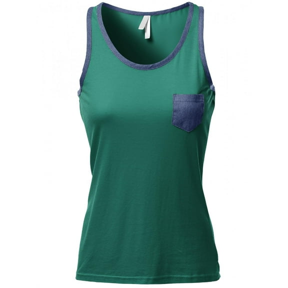 FashionOutfit Women's Pocket Binding Color Contrast Round Neck Tank Tops