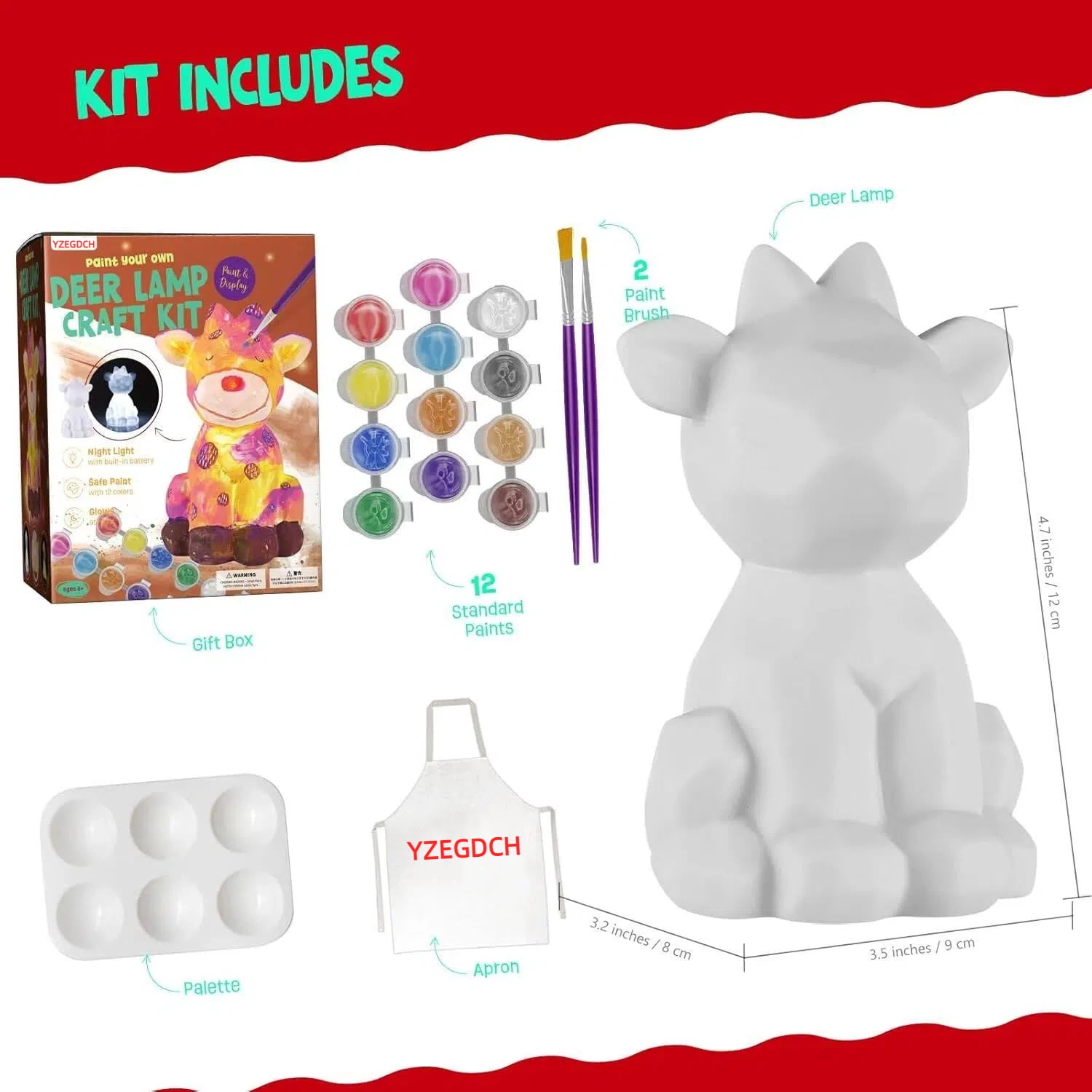 Paint Your Own Deer Lamp Kit, Art Supplies Crafts Kit, Accompany Comfort Light, Painting Kit for 6-12, Arts Crafts Toys Birthday Valentines Day's Gift Ages 6 7 8 9 10 11 12+