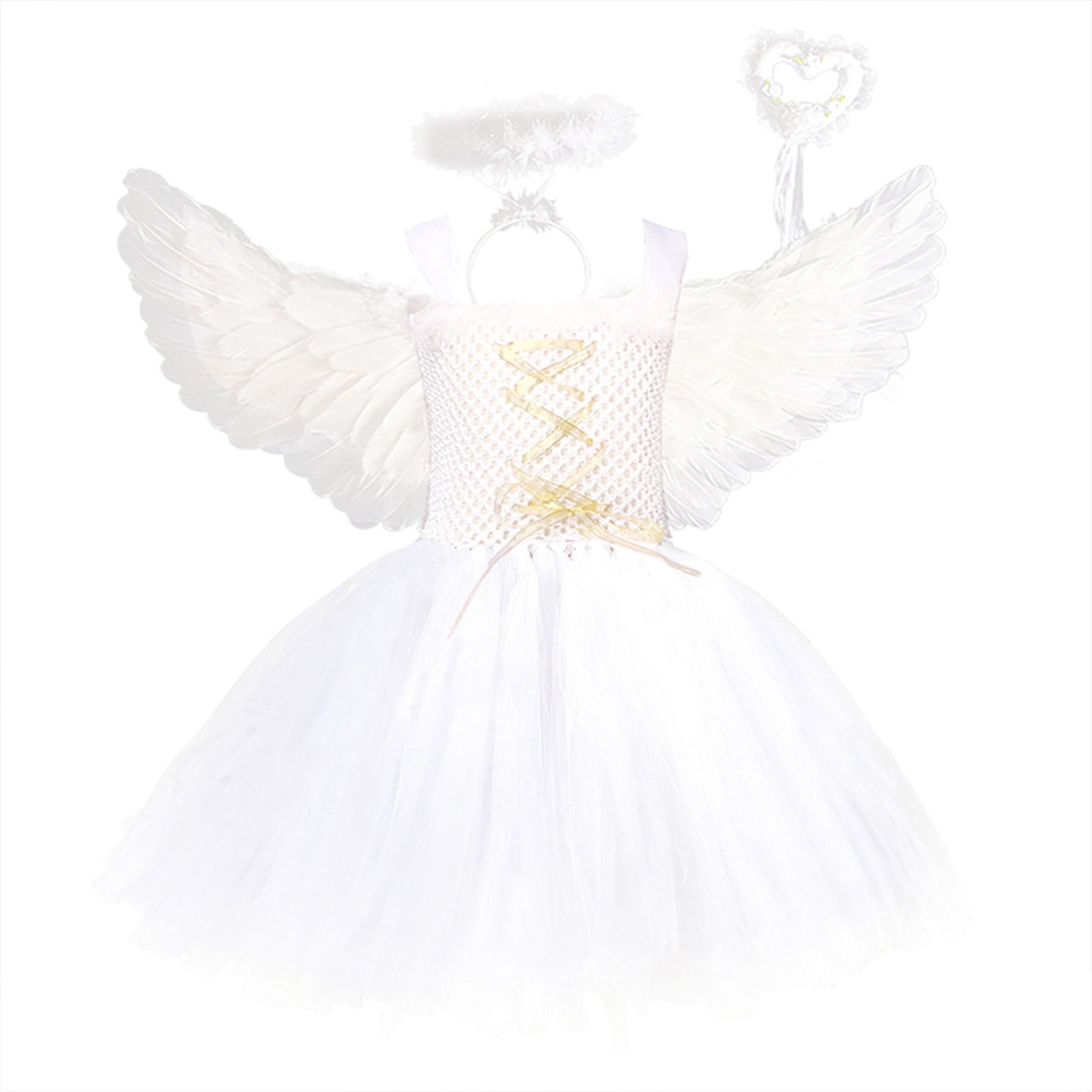 BLTIBY Girls Halloween Angel Tulle Dress Mesh Sleeveless Strap