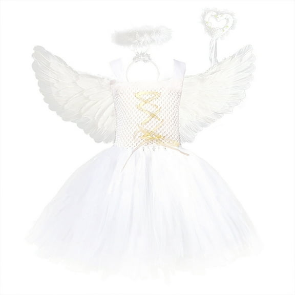 Yievot 2-12 Years Children Girl's Dresses Performance Solid Gowns Princess Dress Sets White Angel Infant Girls Dresses 2025 Summer Girls Dresses Clothes