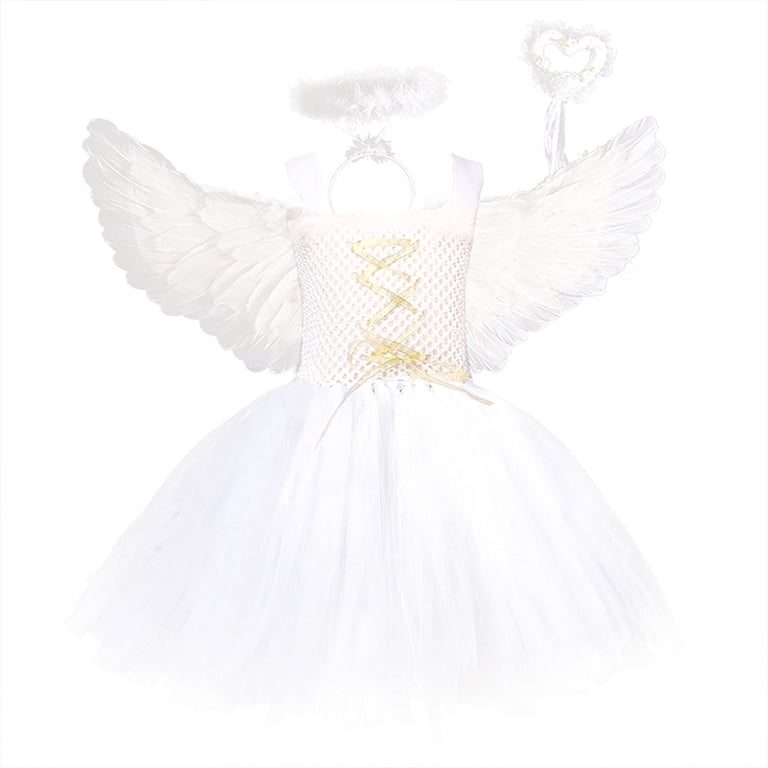 BLTIBY Girls Halloween Angel Tulle Dress Mesh Sleeveless Strap