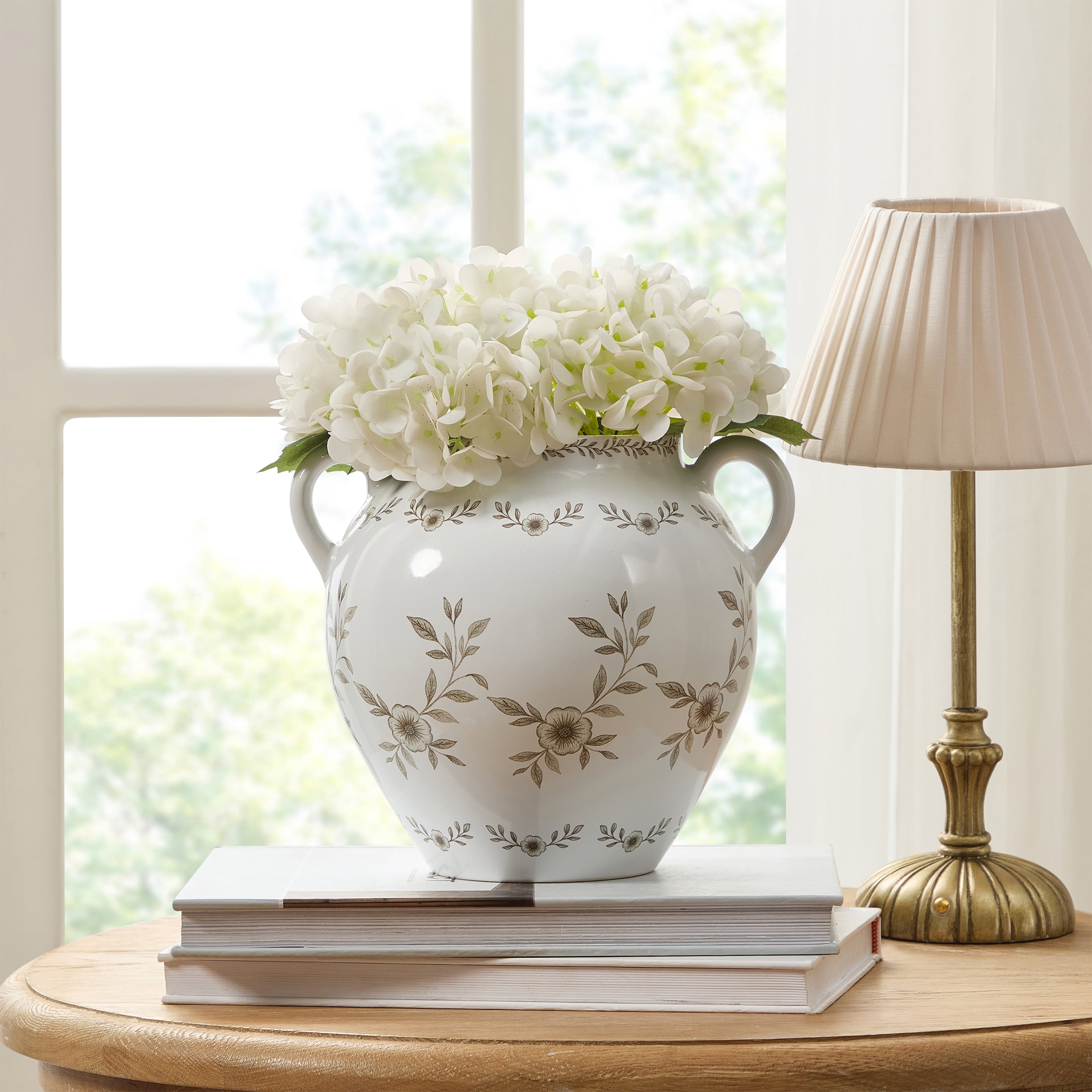 My Texas House 8" Taupe Double Handle Ceramic Floral Vase
