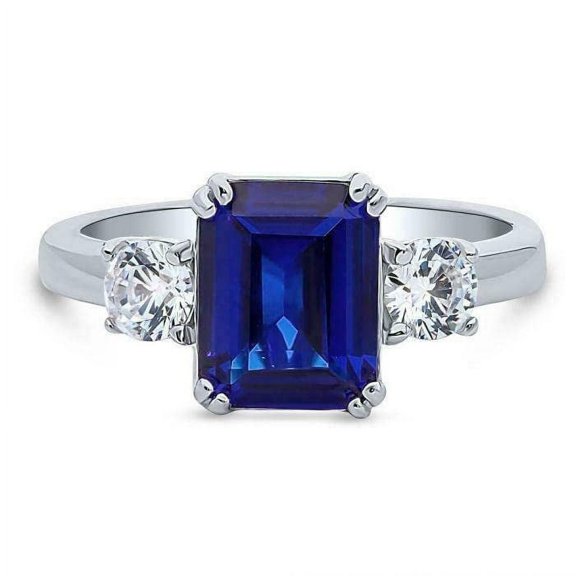 HeartsAndYou Emerald Natural Sapphire & Moissanite Accent Trilogy Ring 14k SOLID White Gold