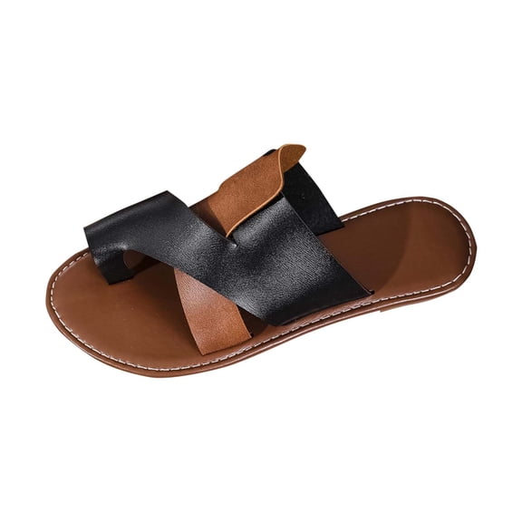 RUIYANQI Women's Color - Blocked Criss - Cross Strap Flat Sandals,Casual Open - Toe Summer Footwear with Versatile Two - Tone Design for Daily Looks Brown Women Sandal