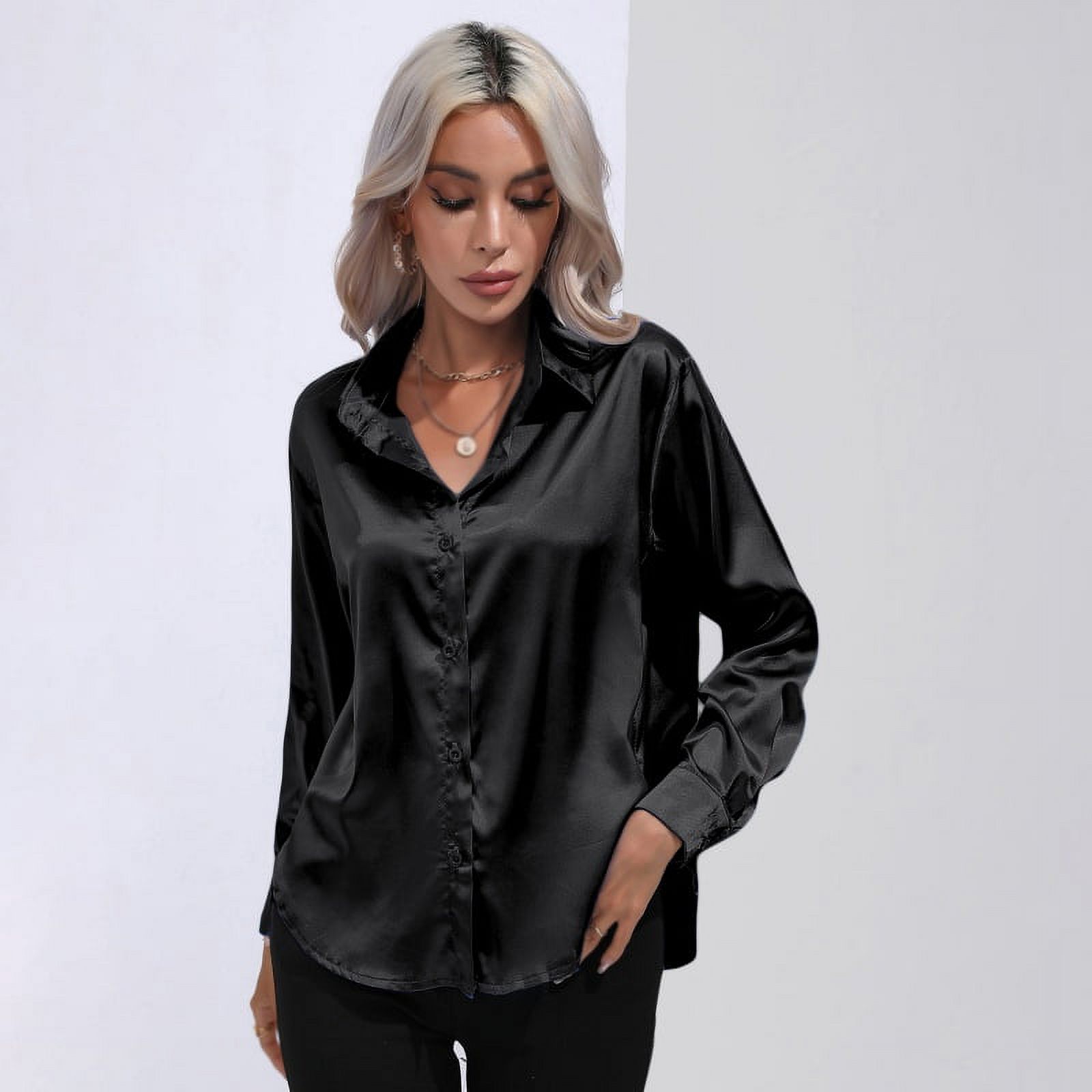 Women's Button Down Shirt Satin Silk Long Sleeve Blouse Formal Work Top  Point Collar Vintage Shirt Work Office Silky Shirts Tops S-XL - Walmart.com