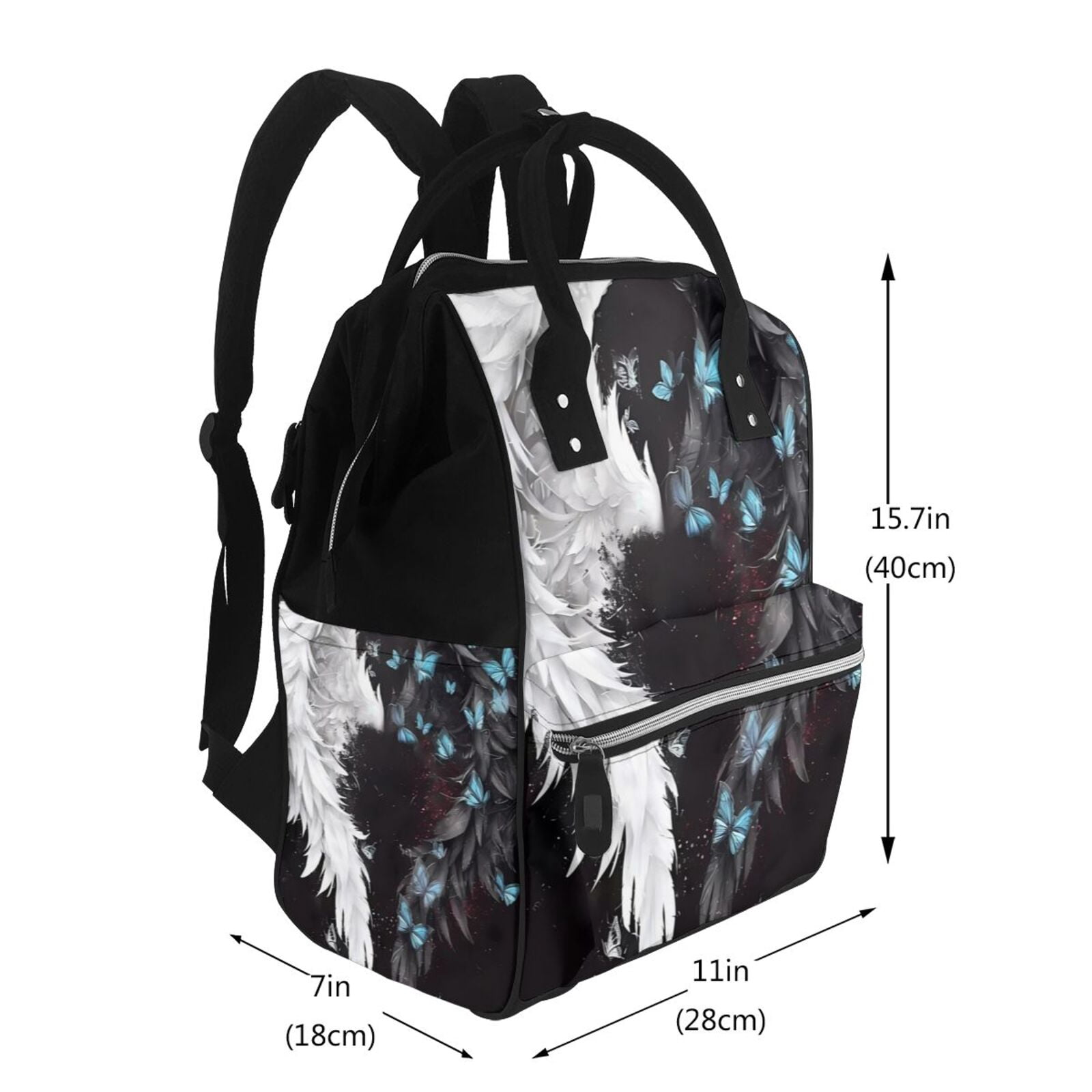 Ratiio Butterfly Angel Wings Art Mummy Backpack - Waterproof Twill Canvas, Large Capacity Diaper Bag with Multiple Pockets and Adjustable Straps