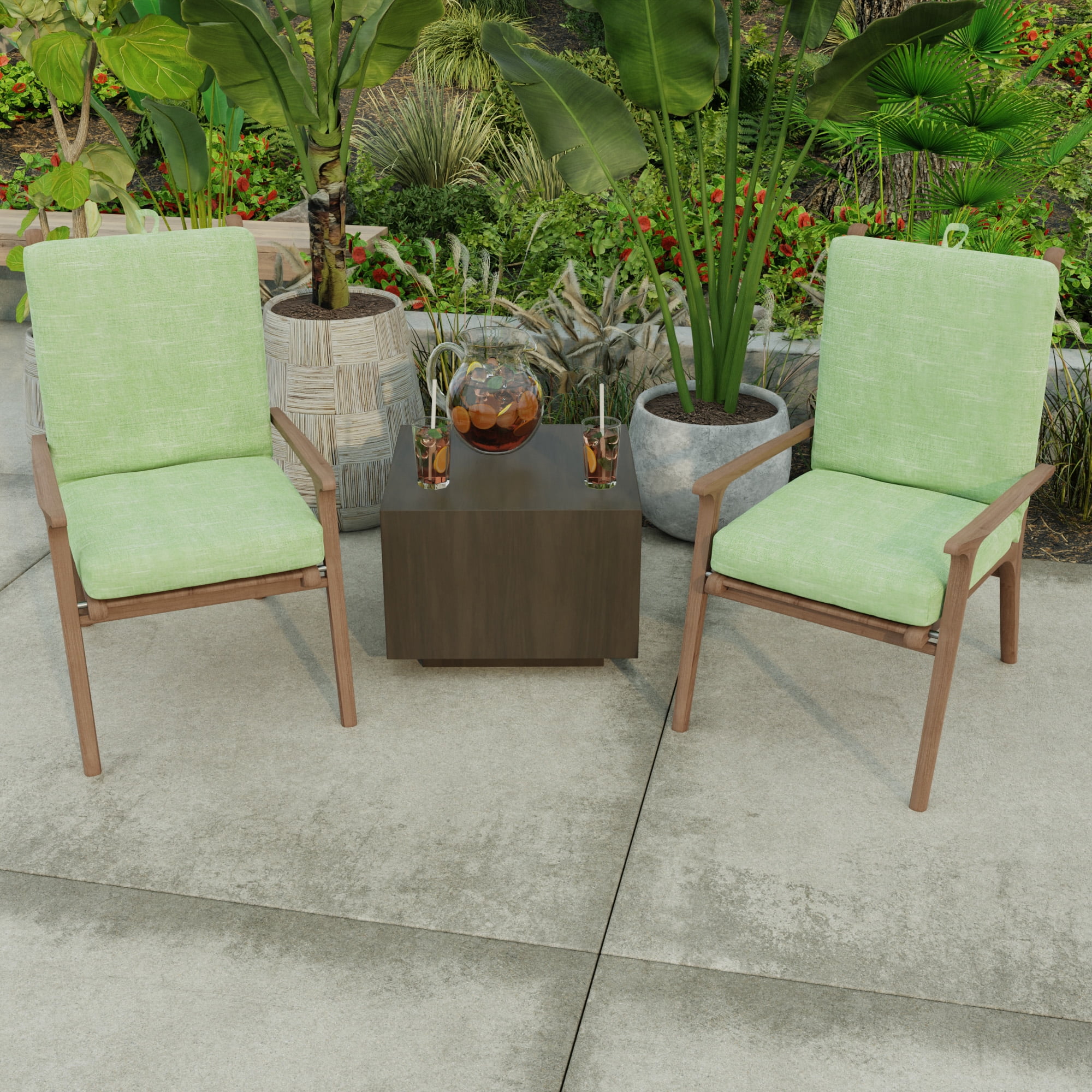 Jordan Manufacturing 44" x 21" Tory Palm Green Crosshatch Rectangular Outdoor Chair Cushion with Ties and Hanger Loop