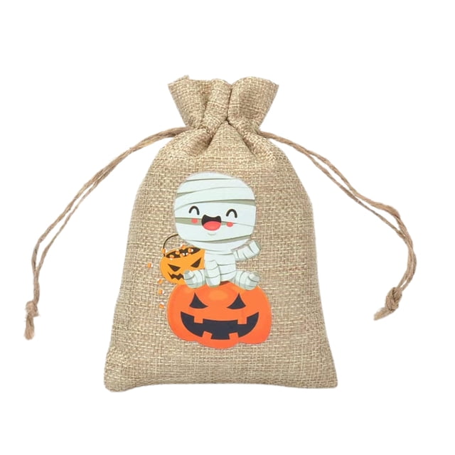 Halloween Glow in The Dark Linen Drawstring Bag Candy Jewelry Storage Pouch for Trick or Treat Party Festive Portable Accessory