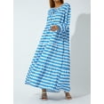 thumbnail image 2 of Michellecmm Women Geometric Print Long Dress, V-neck Puff Long Sleeve Loose Fashion Dress, 2 of 9